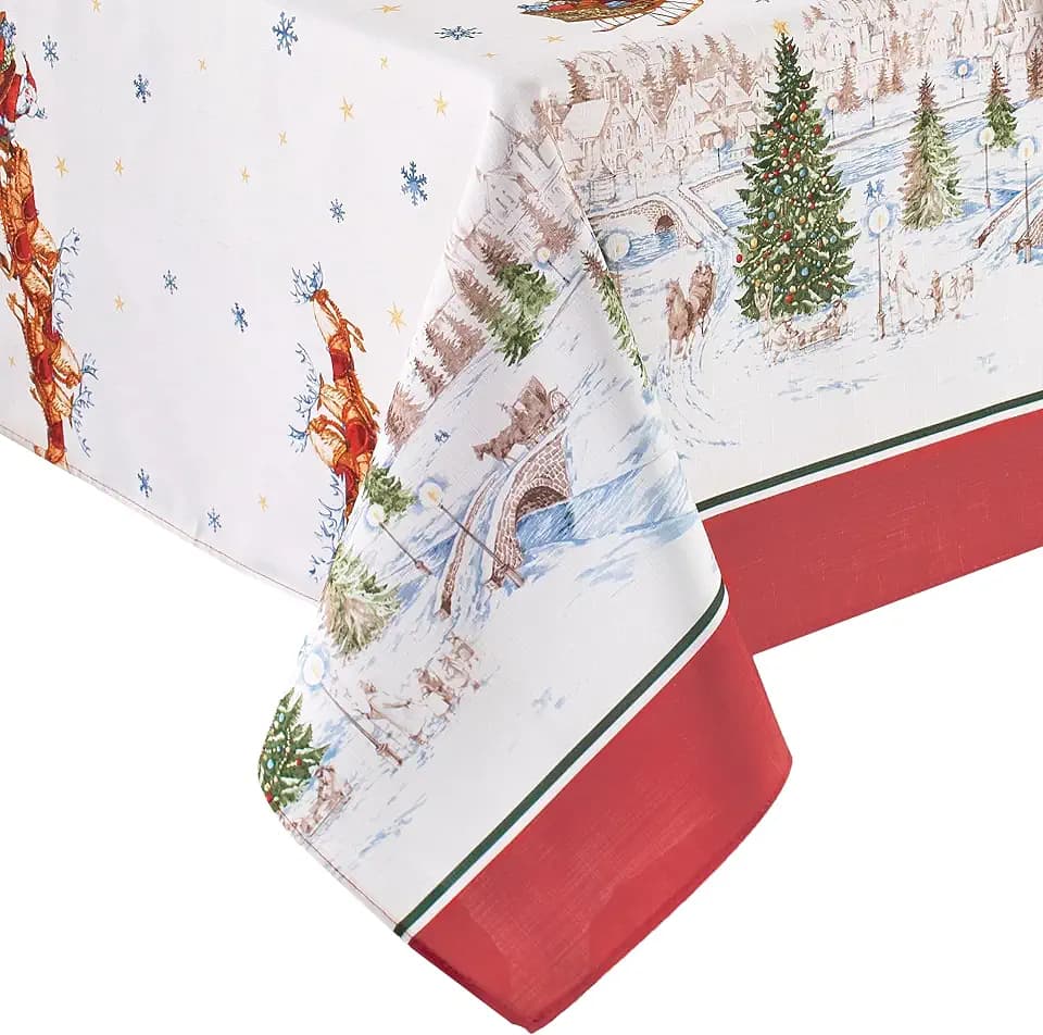 Santa's Snowy Sleighride Tablecloth, Multicolor - 60" W x 102" L