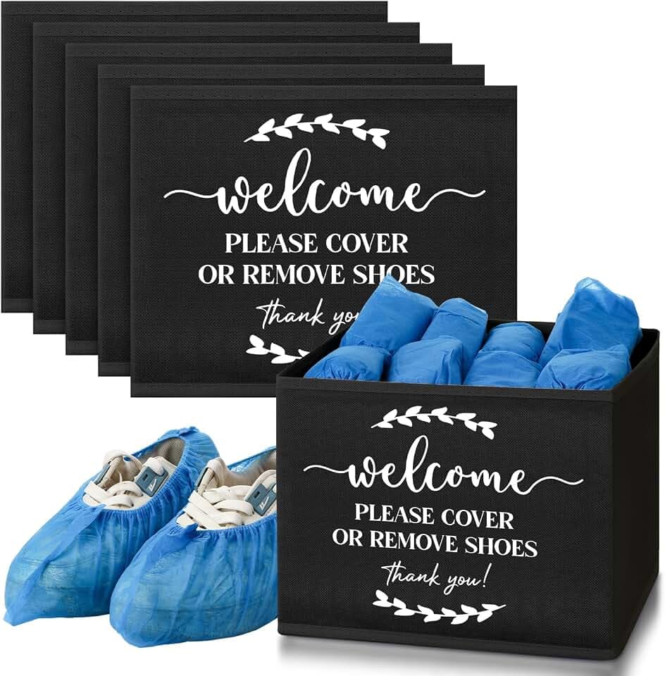Suzile 6 Pcs Shoe Covers Box Foldable Storage Bin Indoor Disposable Shoe Cover Dispenser Holders for Open Houses Real Estate Agent Supplies Homeowner Booties (Black)