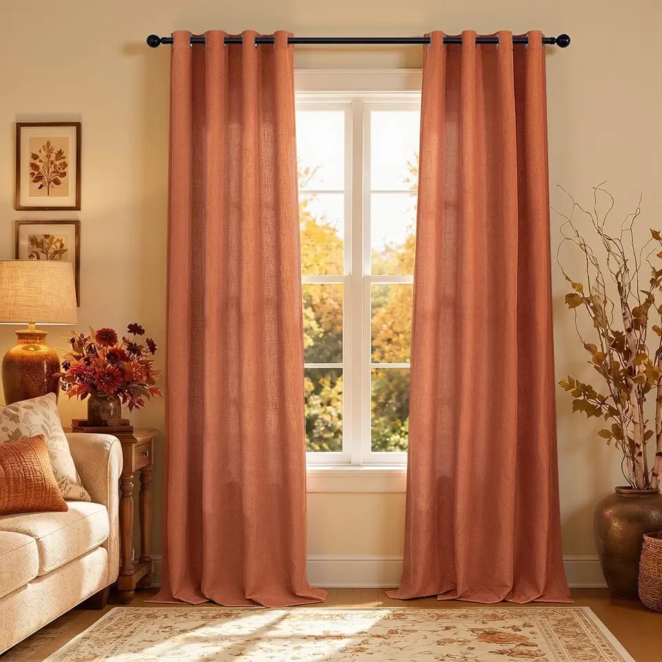 Pitalk Burnt Orange Curtains 96 Inches Long for Living Room 2 Panels Grommet Energy Efficient Drapes Lightweight Sheer Linen Terracotta Colored Curtains for Kids Bedroom Toddler Red Orange 8 FT 52x96