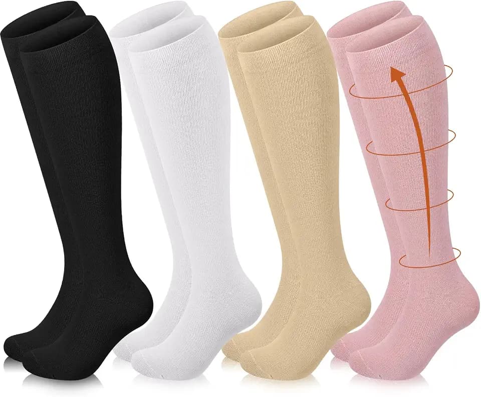 Tisancy 4 Pairs Compression Socks Cotton for Women Men 20-30 mmHg