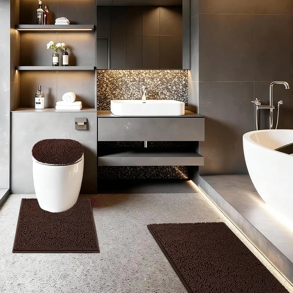 Bathroom Rugs Sets 3 Piece with Toilet Seat Cover 19.5"x 18.5"