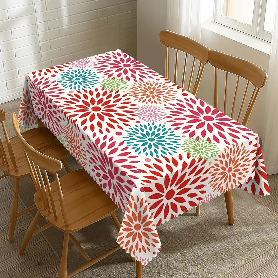 Color Burst Celebration Tablecloth Abstract Flower Table Cloth Modern Art Rectangle Tablecloth 54×72 Inch Washable Table Cover for Kitchen Dining Room Party Decoration