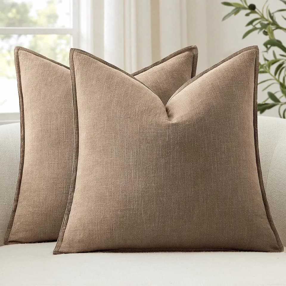 ANRODUO Decorative Linen Euro Sham Pillow Covers 26x26 Coco Brown Pack of 2