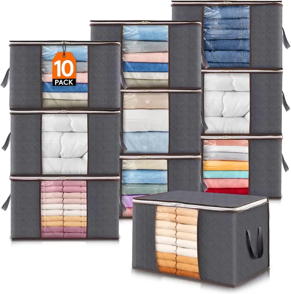 Lifewit 10 Pack Kleideraufbewahrungstaschen, Faltbare Aufbewahrungsbox Umzugstaschen Kleiderschrank Aufbewahrung Organizer Verpackungsboxen für Umzug mit Klarem Fenster für Kleidung Bettwäsche Decken,