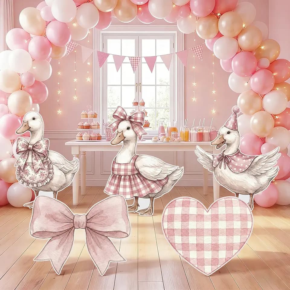 Pinkunn 5 Pcs 20 Inch Silly Goose Party Decorations Pink Large Plastic Silly Goose Cutouts with Stand Bow Heart Decor Photo Prop Backdrop for Baby Shower Birthday Party Indoor Lawn Yard Sign Supplies