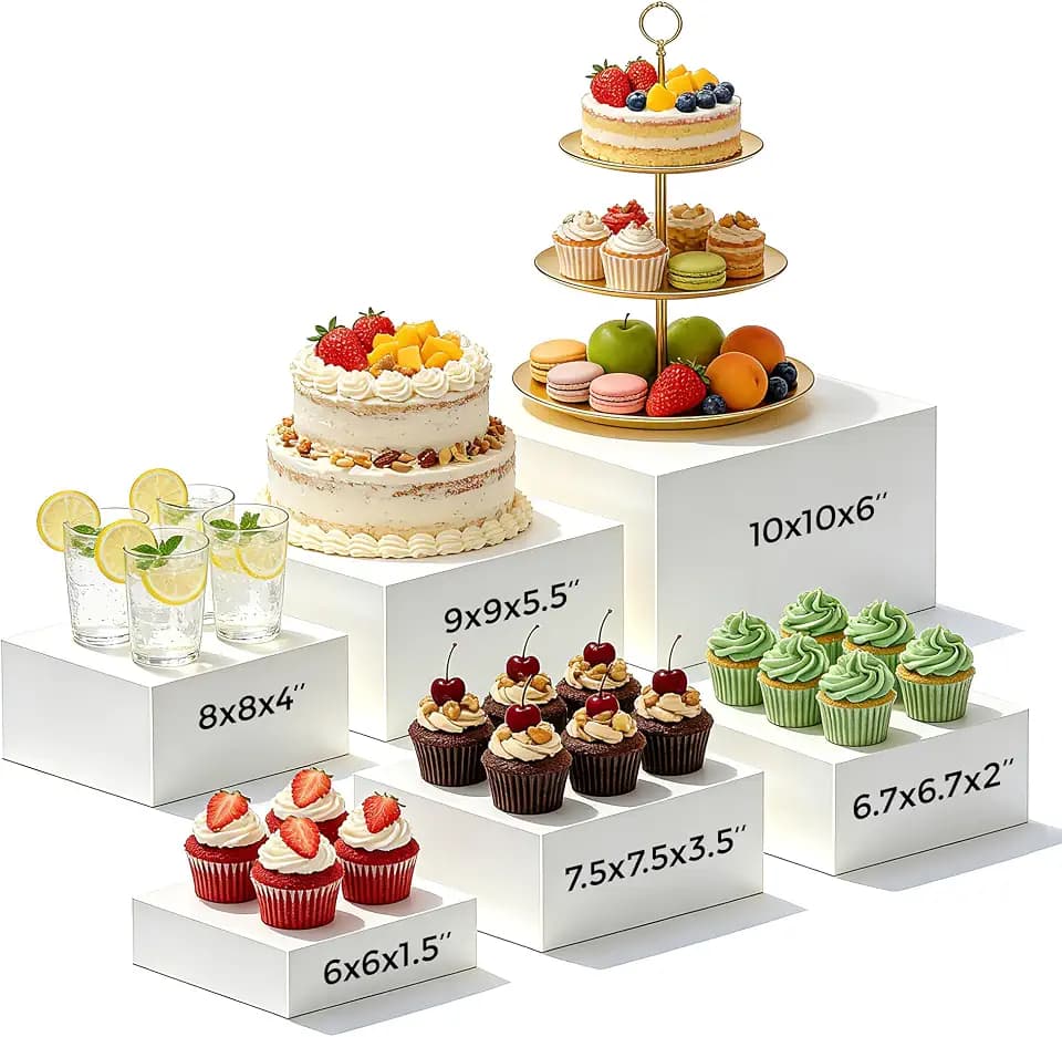 Buffet Risers 6 PCS - White Acrylic Food Display Stands for Buffet Table & Dessert Table, Nesting Cube Boxes for Catering, Party & Retail