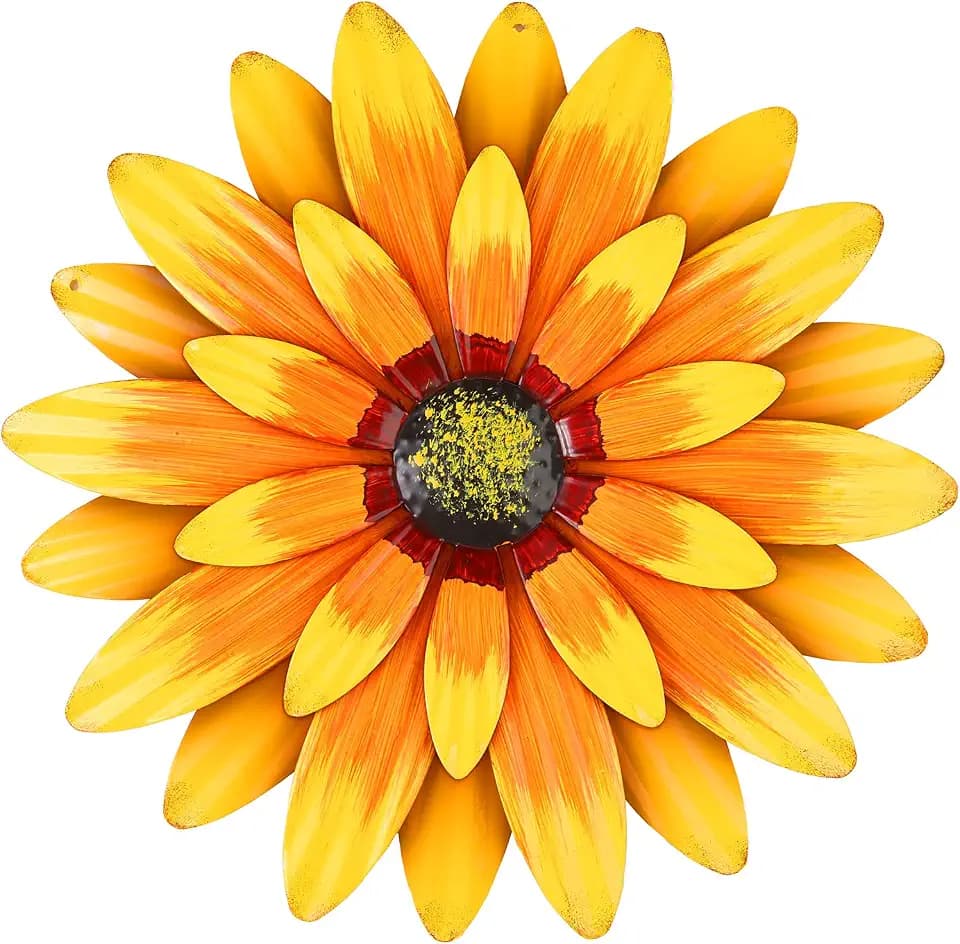 Dekomere Metal Flowers Outdoor Decor 13" Metal Sunflower Wall Art Decorations Sunflower Wall Decor for Kitchen Living Room Porch Garden Yard
