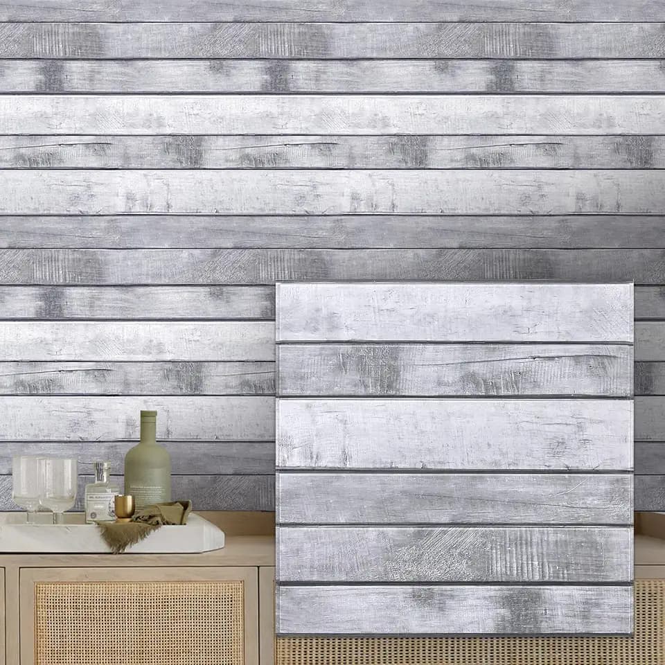 COMSTICKC 3D Faux Wood Wall Sticker Shiplap Peel and Stick for Wall Decor