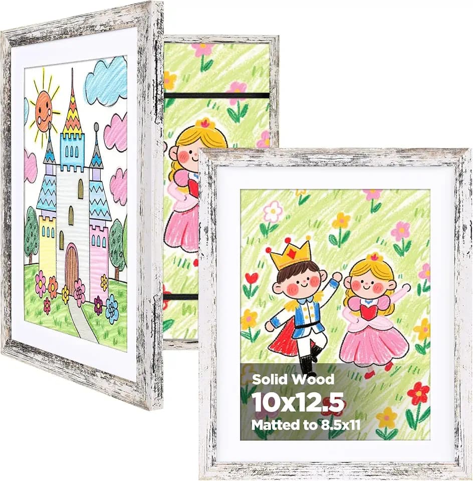 KINLINK 10x12.5 Kids Art Frame, Rustic White Artwork Frames 2 Pack
