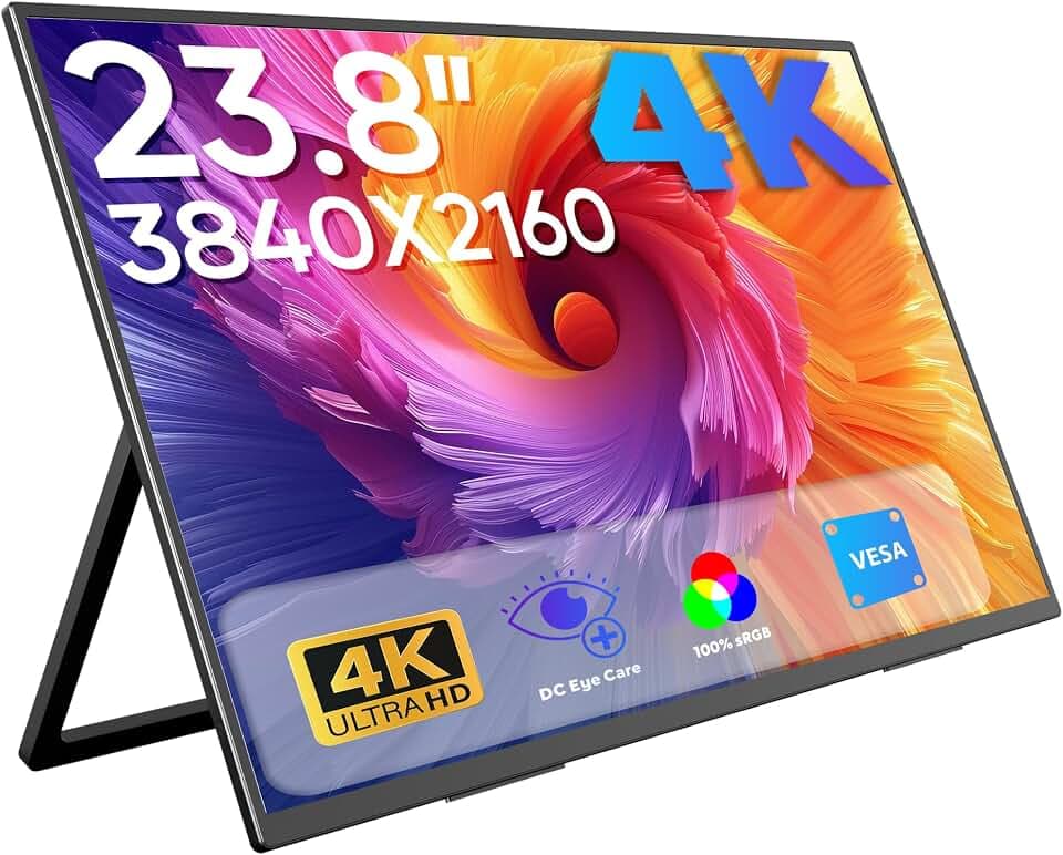 MAGICRAVEN 23.8" 4K Portable Monitor, 3840x2160 UHD Tragbarer Monitor 4K, Laptop Bildschirm Erweiterung, 100% sRGB Mobiler Monitore, Laptop Screen Extender für Laptop/PC/Mac/PS5/4/X-BO
