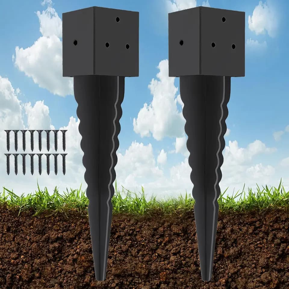 2 Pcs 16" 4x4 Fence Post Anchor Ground Spike (Actual:3.6"x3.6"), 4x4 Post Spike Black,Mailbox Post Anchor for Fences, Mailboxes,Pergolas,Patios,Birdhouses,Road Signs