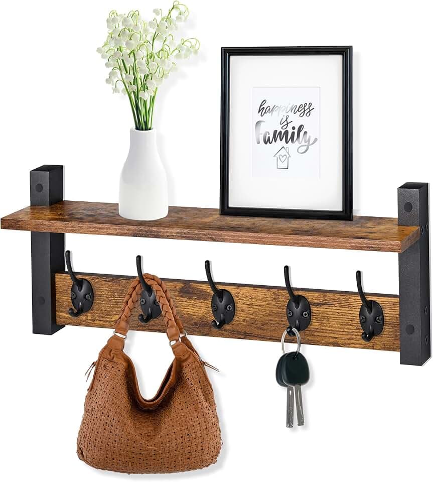 Sorbus Coat Rack Wall Mount with Shelf (Rustic Brown, 24 Inch)