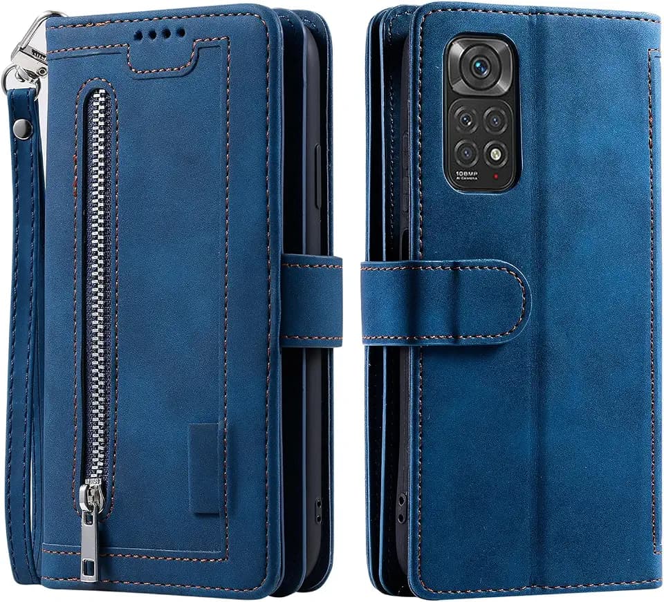 Handyhülle für Xiaomi Redmi Note 11 / 11S 4G hülle Klappbar Handytasche Schutzhülle Klapphülle mit Kartenfach Handy Tasche Book Cover Flip Case Ständer - Blau