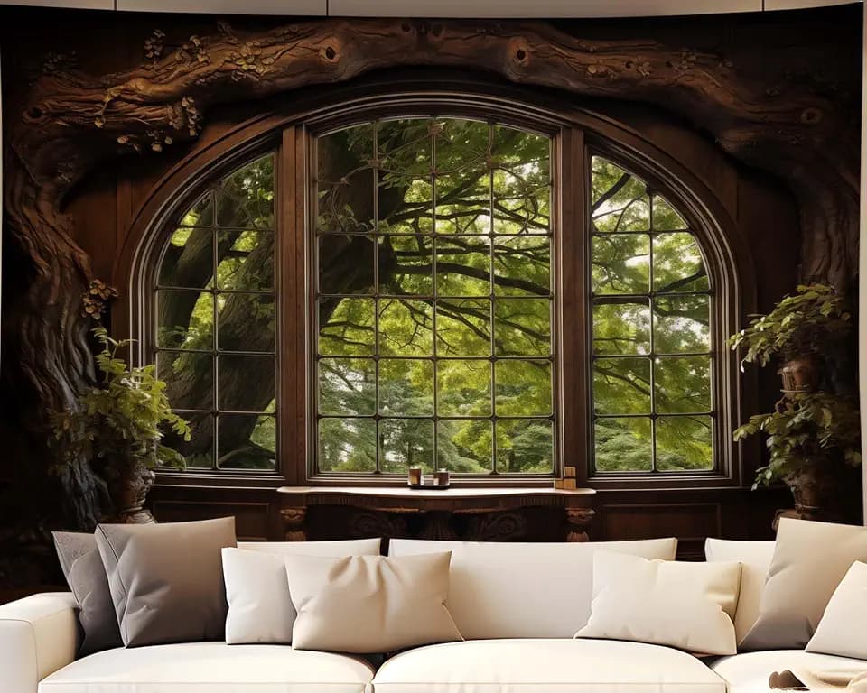 QGHOT Forest Window Tapestry, 78.7" L x 104" W