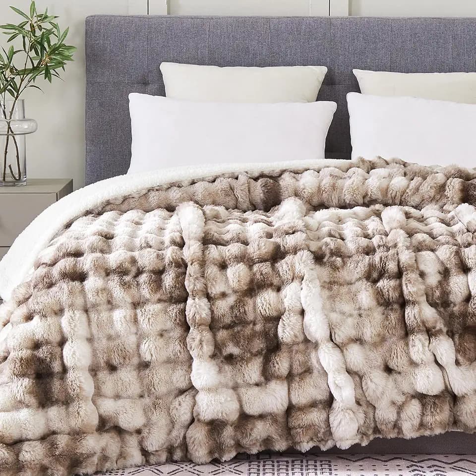 60"x80" Ultra-Soft Fuzzy Faux Fur Twin Blanket, Brown Tie Dye