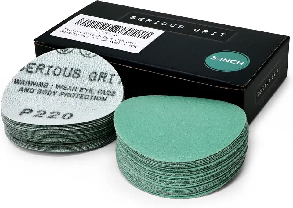 Serious Grit - 3-Inch P220 Grit Hook & Loop Sanding Discs - 50 Pack