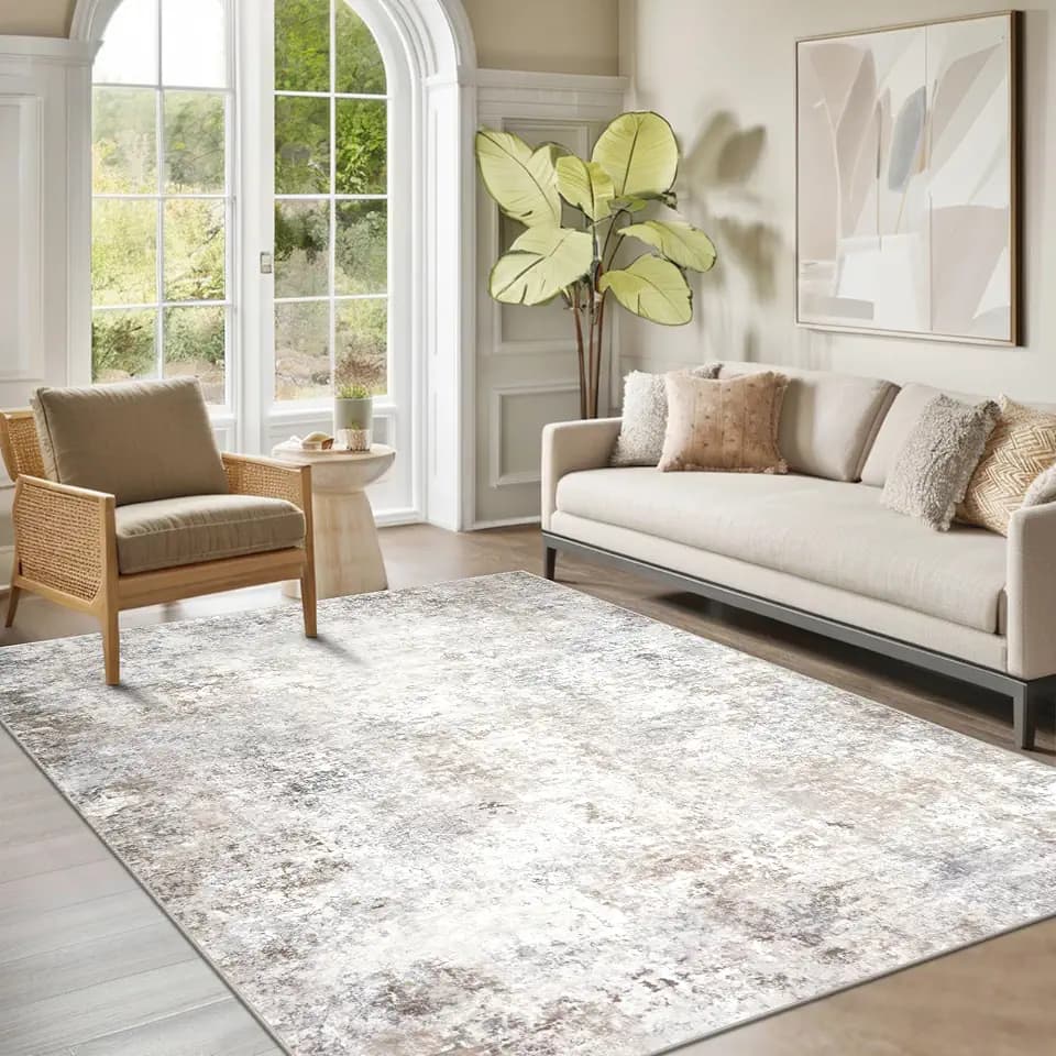 Beige Grey Washable Rugs 5x7 Area Rugs for Living Room,Bedroom,Dining Room