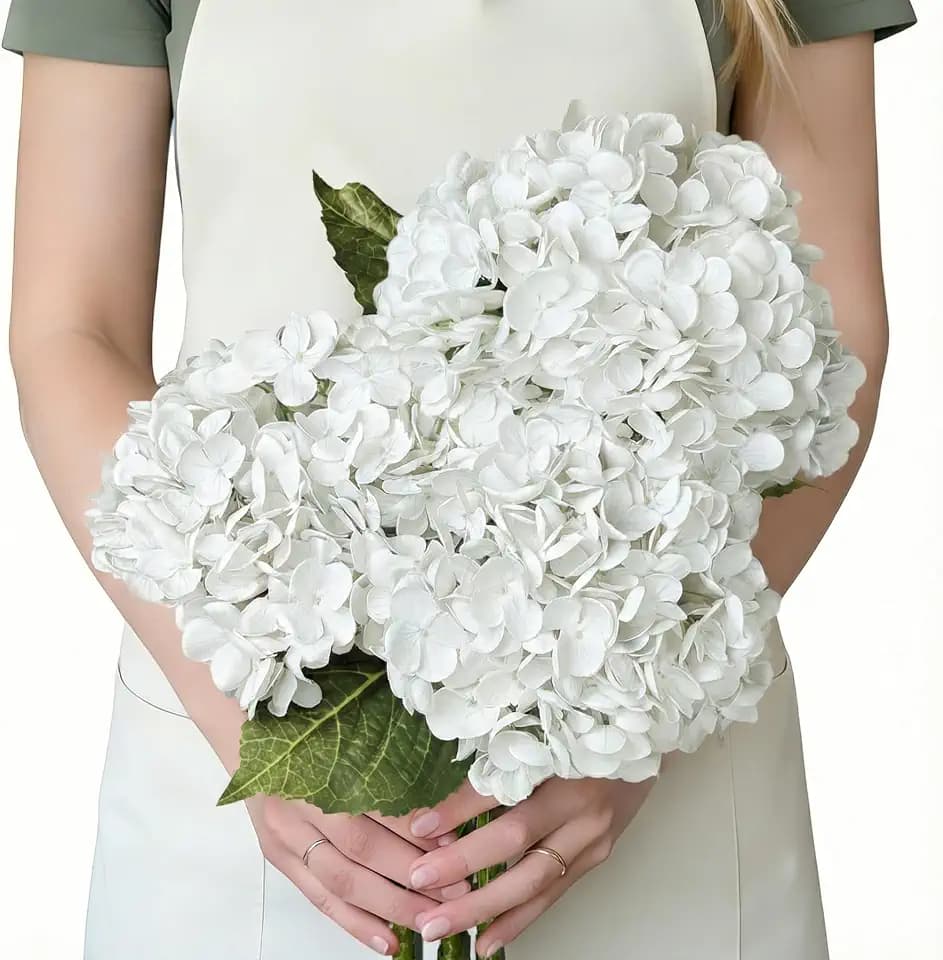 3 Pcs 21in White Hydrangea Artificial Flowers,Latex Real Touch Hydrangeas