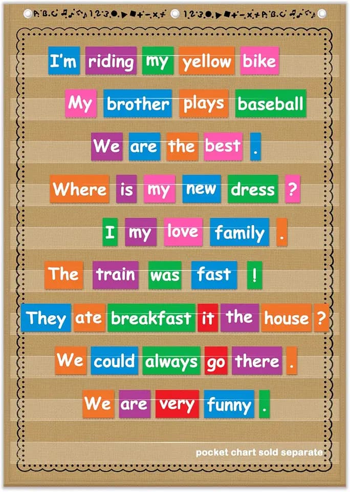 EAMAY Standard Pocket Charts, Clear 10 Pocket Chart for Teacher Lessons in a Classroom or Home Use – Fits Standard 3” Sentence Strips and Word Cards, Brown