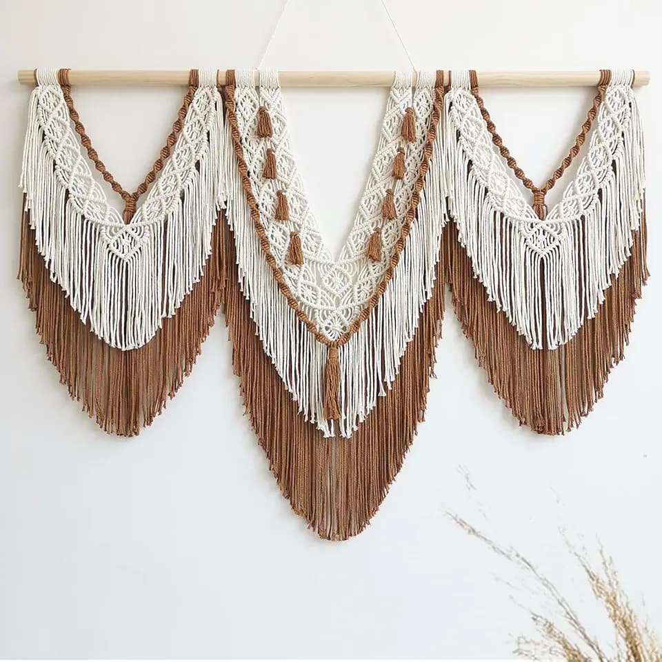 large macrame wall hanging - Boho Tapestry Macrame Wall Decor Art- Chic Bohemian Handmade Woven Tapestry Home Decoration for Bedroom Living Room Apartment Wedding Party - 43"x32" (Beige-Brown)