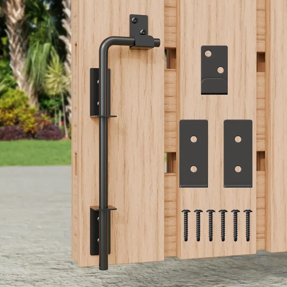 12" Heavy Duty Cane Bolt Gate Drop Rod with Black Finish-Steel Gate Ground Latch Designed for Wood Metal Vinyl Gates or Double Doors Fence Applications-1 Pack