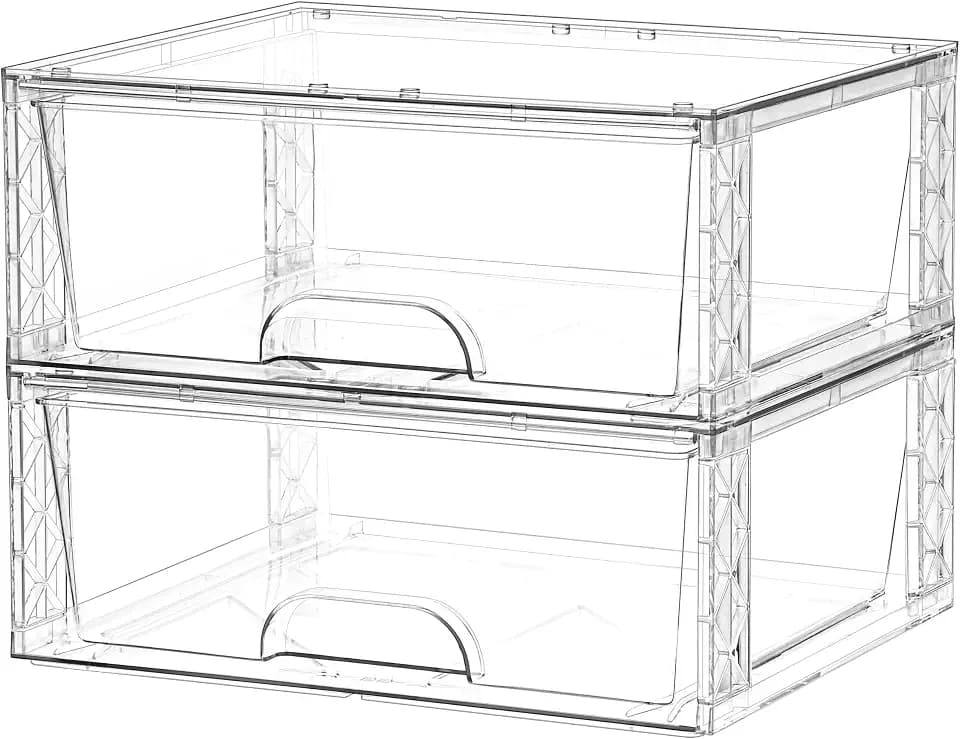 Clear Stackable Storage Drawers 2 Pack 5.7in Organizer Plastic Bins