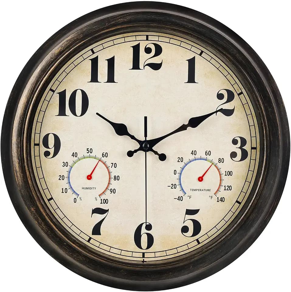 zyzamay 13 Inch Outdoor Clock with Thermometer and Hygrometer,BlackGold