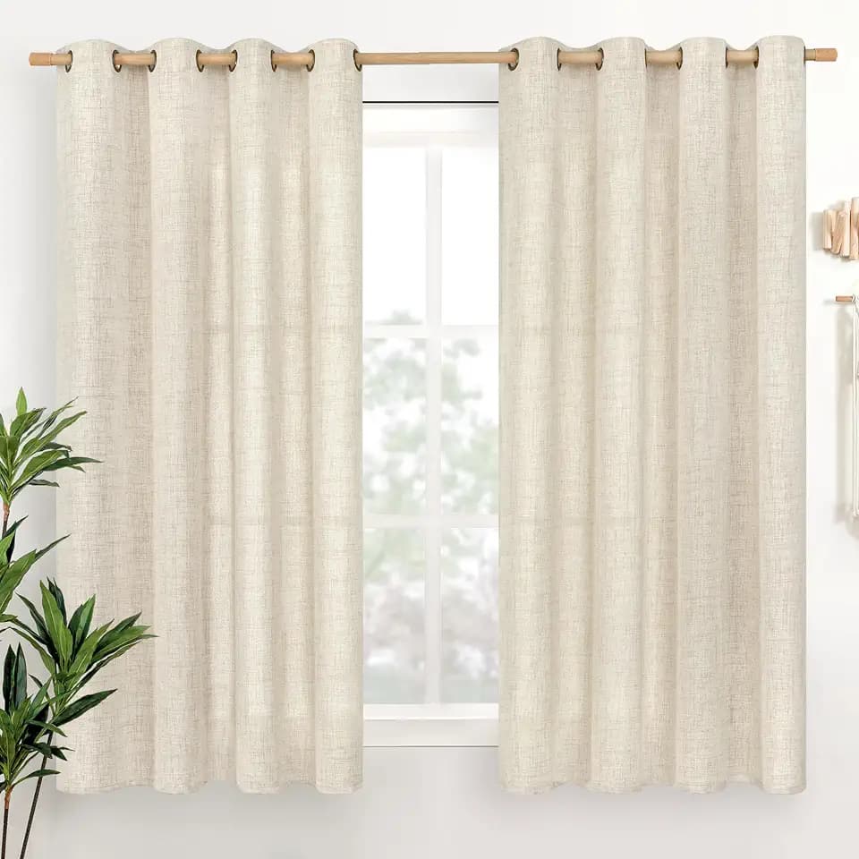 YoungsTex Linen Curtains 45 Inches Long for Kitchen, Semi Sheer Short Window Drapes with Bronze Grommet Privacy Light Filtering for Bathroom Living Room Bedroom, 52 x 45 Inch, 2 Panels