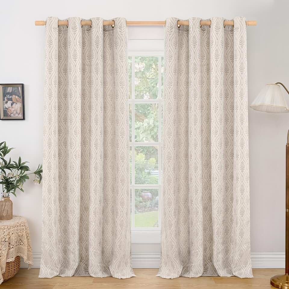 BGment French Country Camel Leaf Jacquard Curtains 96 Inch 2 Panels