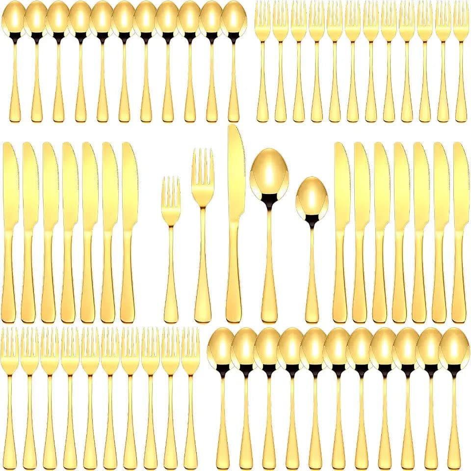 Dandat 500 Pcs Gold Silverware Set Stainless Steel Dinnerware for 100 Guest