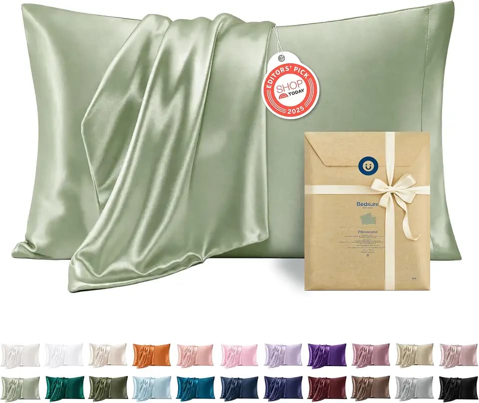 Bedsure Satin Pillowcase Standard Set of 2, Similar to Silk Pillowcase Sage
