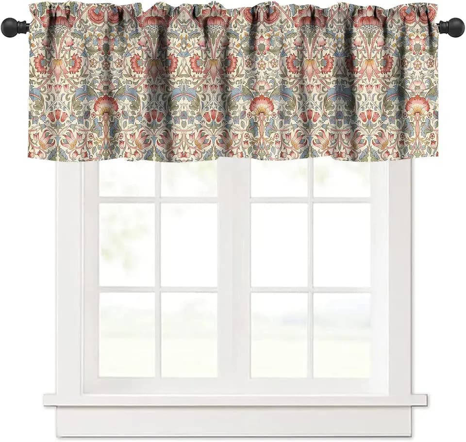 Retro Floral Blackout Window Curtains,William Morris Vintage Flowers Theme Home Fabric Living Room Bedroom Bathroom Kitchen Decor 1 Panels W54xL18in