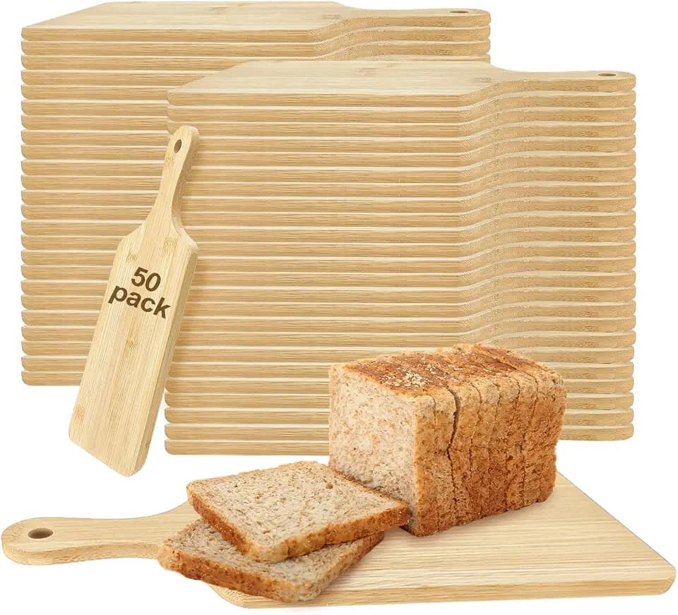 50 PCS Cutting Board Bulk Wood Chopping Board Laser Engraving Serving Board with Handle Charcuterie Boards for Customized Mother's Day Housewarming Gift 11" x 5" Bamboo
