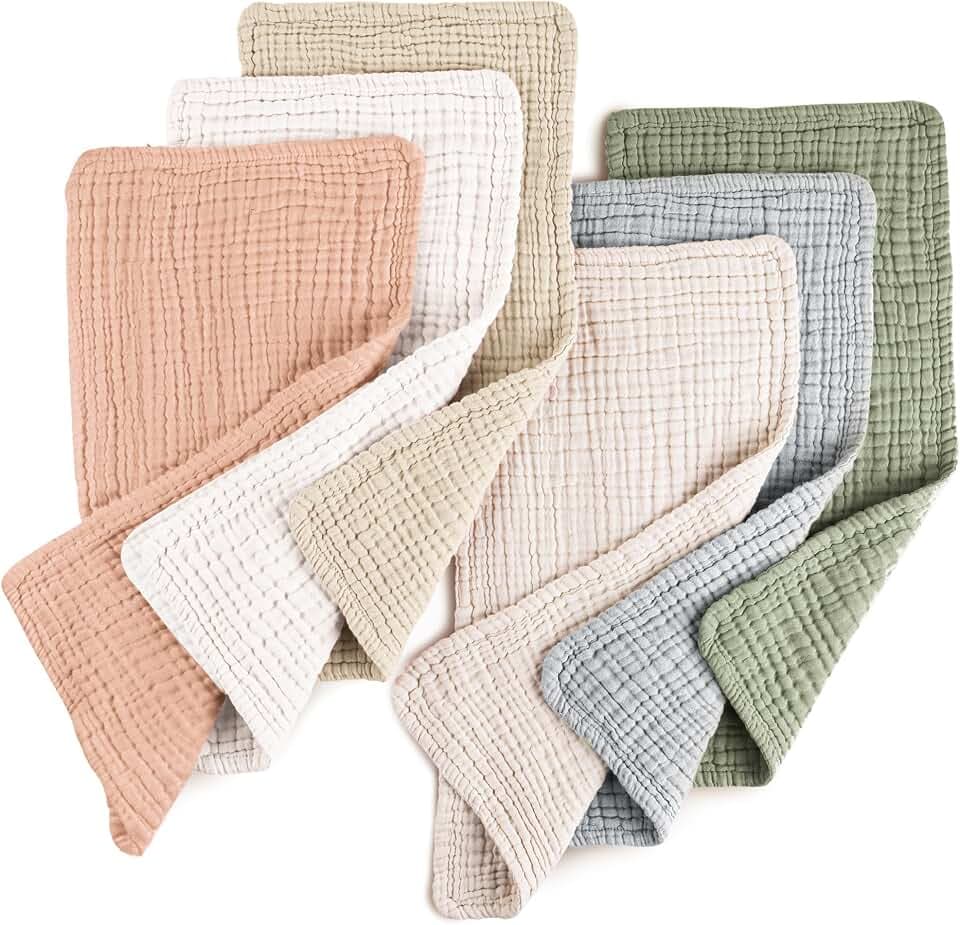 Konssy 6-Pack Thick Muslin Baby Burp Cloths, 6-Layer Ultra Soft Cotton