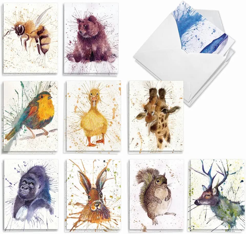 Best Card Co 20 Mini Wildlife Splash Bulk Notecards AM2954OCB-B2x10