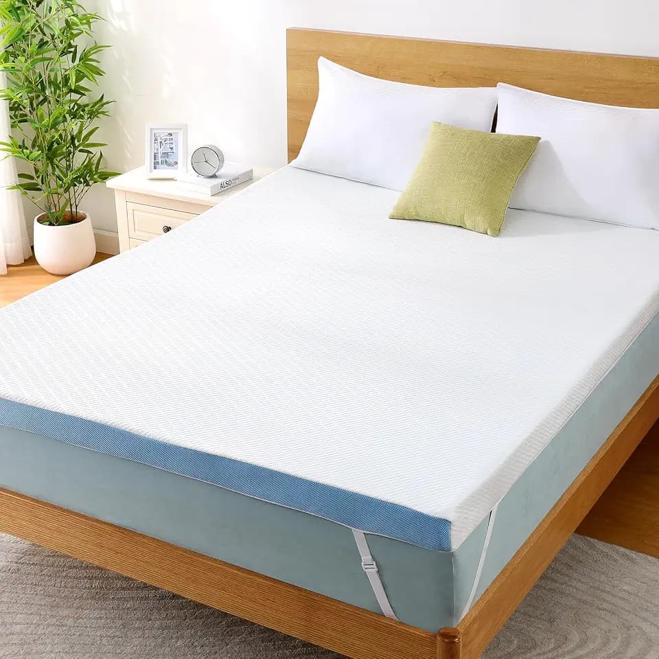Marsail Queen Mattress Topper, 3-Inch Gel Memory Foam Mattress Pad, Bed Topper for Body Pain Relief, with Removable Cover & Elastic Straps & Anti-Slip Bottom, CertiPUR-US Certified
