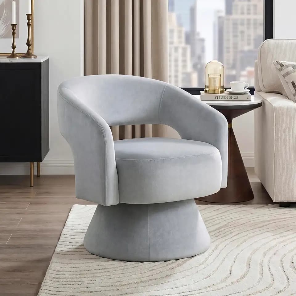 Lexicon Swivel Accent Chair, Modern Velvet Round Barrel Chair, Gray