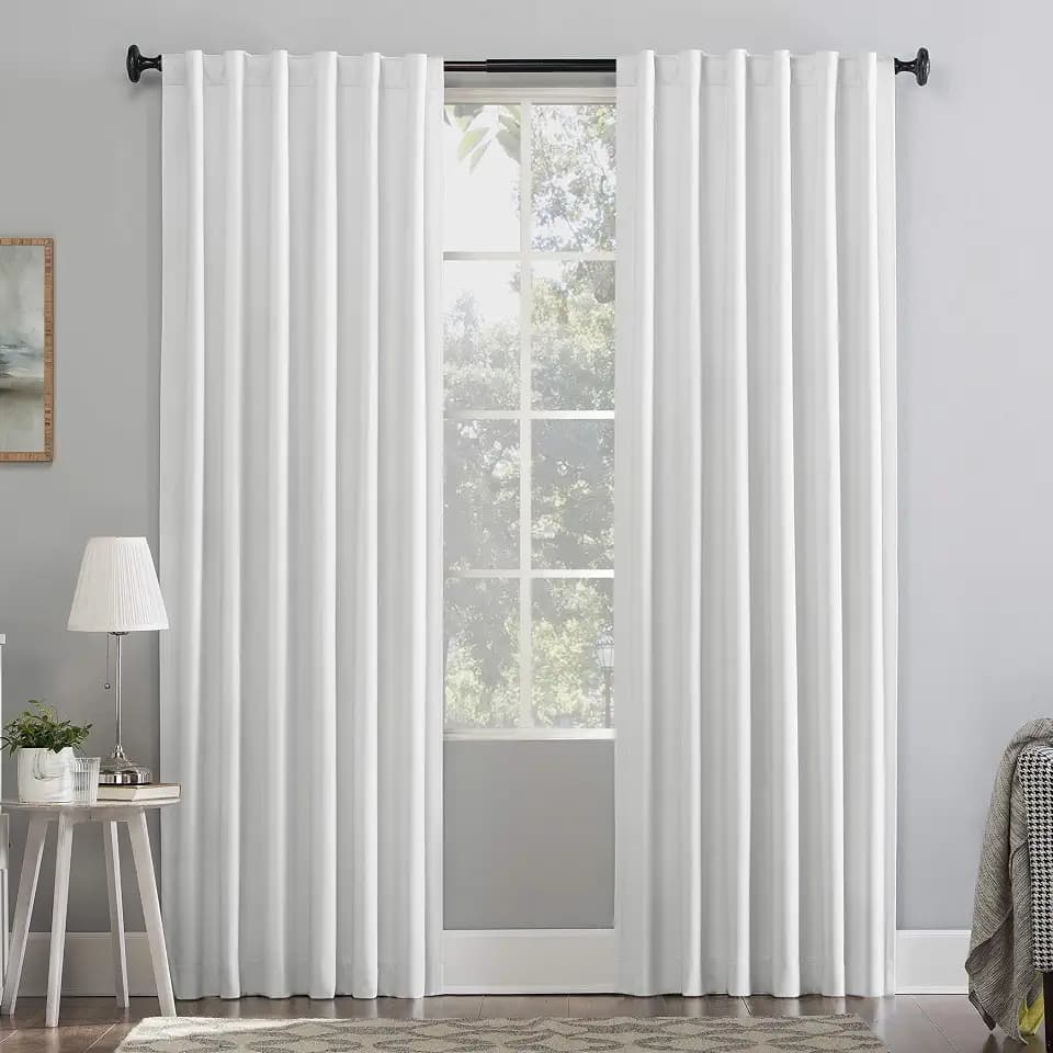 Sun Zero Hampshire Velvet Noise Reducing Thermal Extreme 100% Total Blackout Back Tab/Rod Pocket Curtain Panel, Pearl, 50"W x 108"L (1 Panel)
