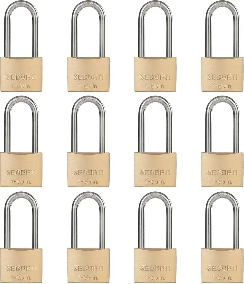 SEDORTI Weatherproof Padlock with Stainless Steel 304 Long Shackle and Solid Brass Body, 1-9/16 in. Wide, 12 Padlocks Keyed Alike, Marine Grade Rustproof Lock for Outdoors Use YNBSP1240
