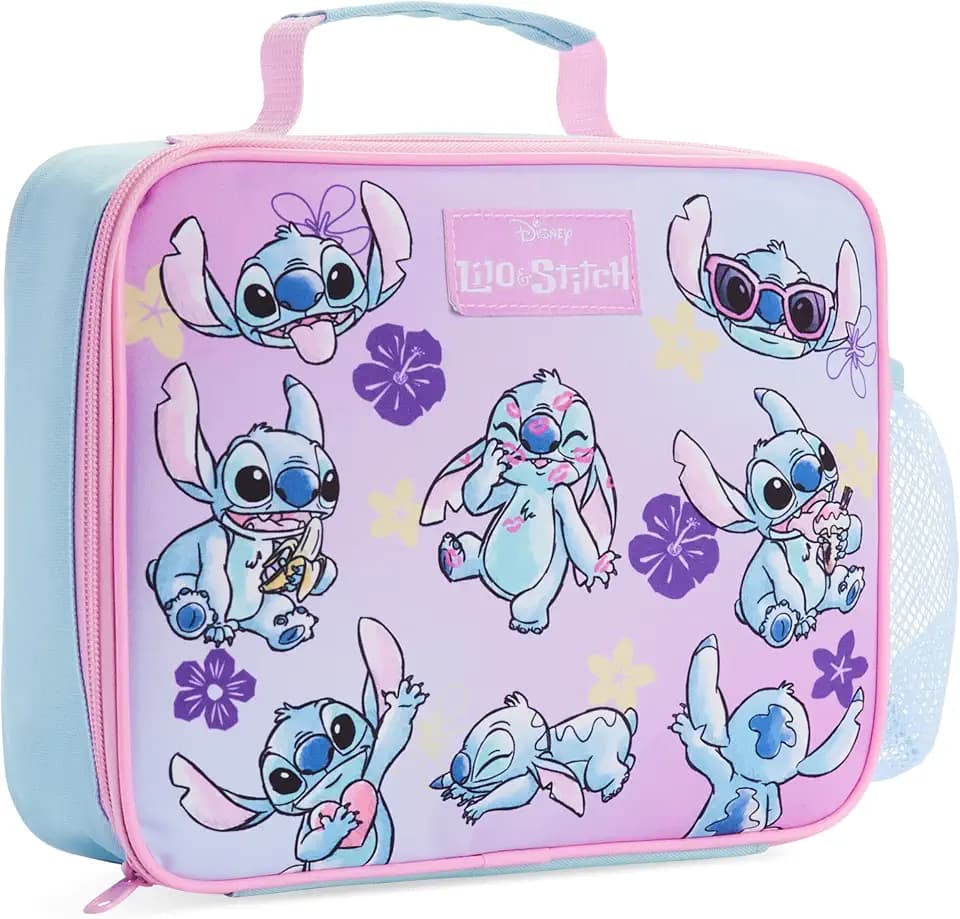 Disney Stitch Lunch Bag for Kids with Insulated Lining Portable Lunch Cooler Bag for School Travel Holidays Trips School Supplies