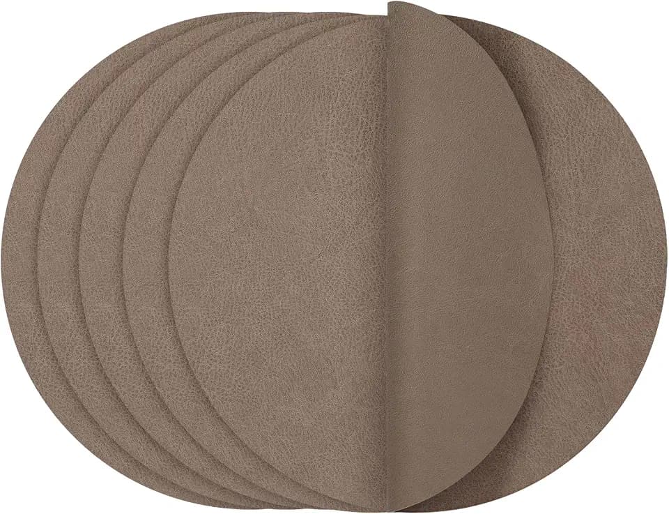 Round Placemats Dual Sided 13in Faux Leather Non-Slip Wipeable Table Mats