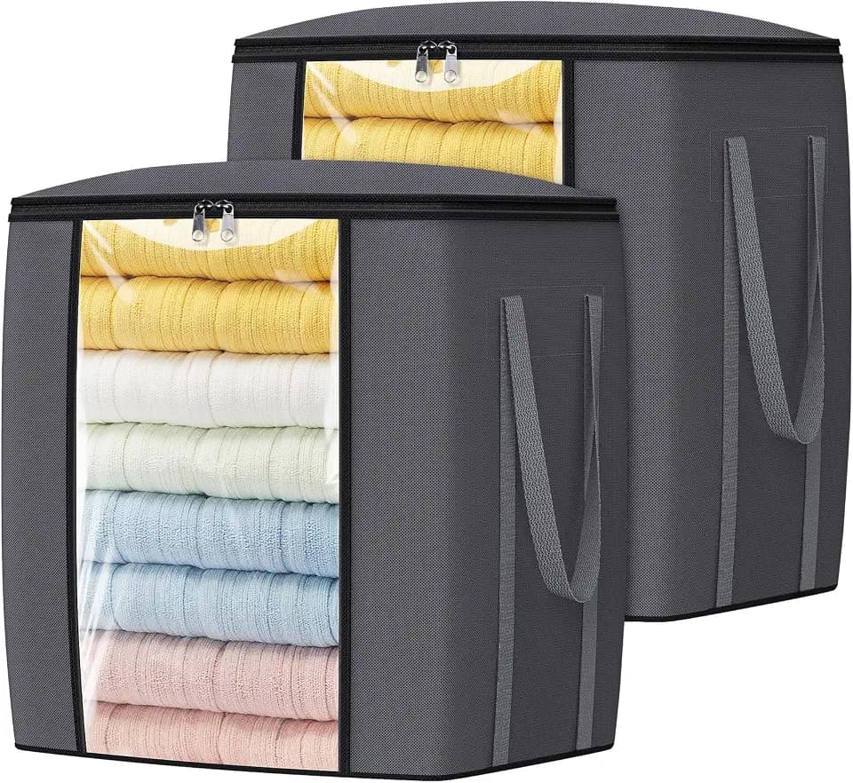 TasticTotes 120L Extra Large Blanket Clothes Storage Bags, Black, 2 Pack