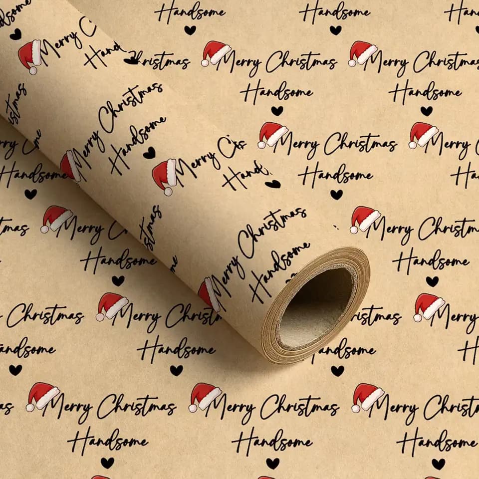 RUSPEPA Kraft Funny Christmas Wrapping Paper with Merry Christmas Handsome