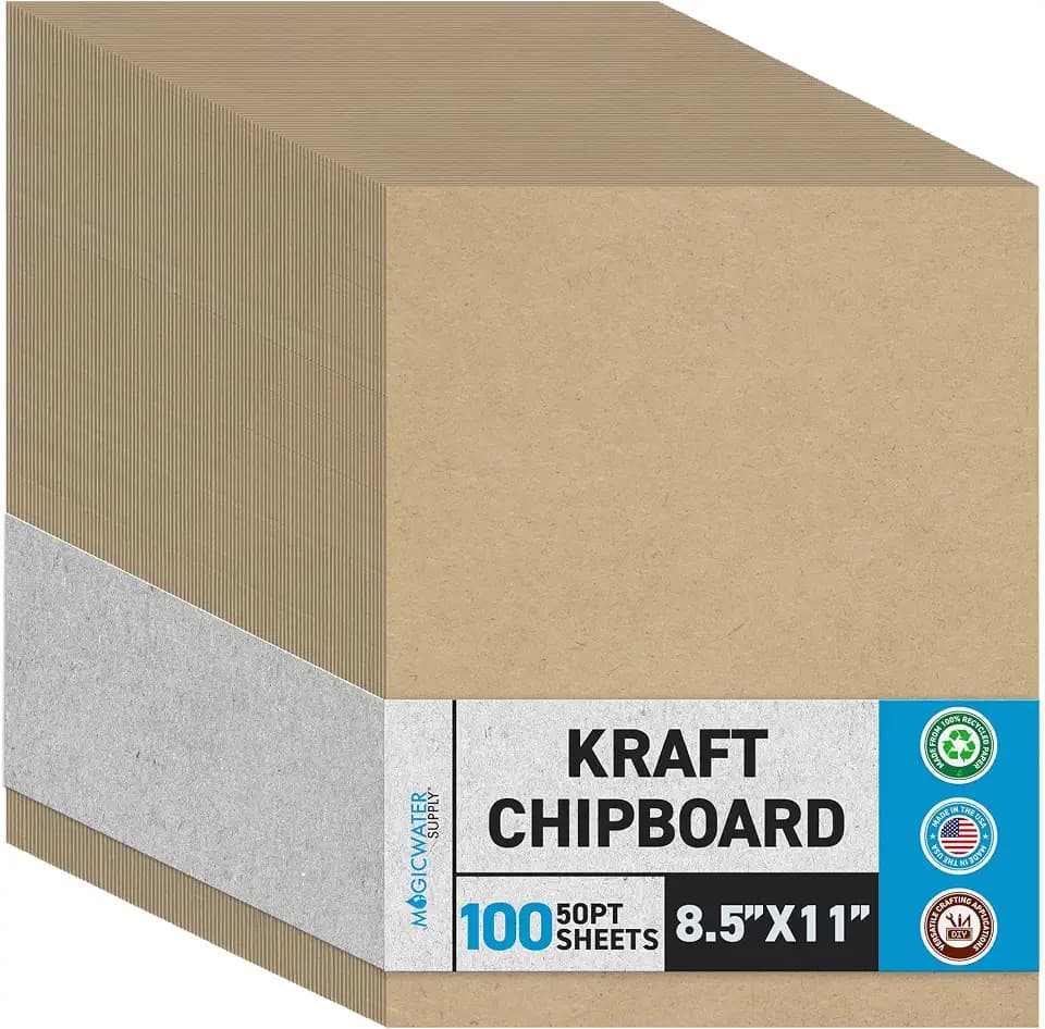 MagicWater Chipboard Sheet - 8.5x11 inch - 50 pt - 0.050" Thick - 100 Pack