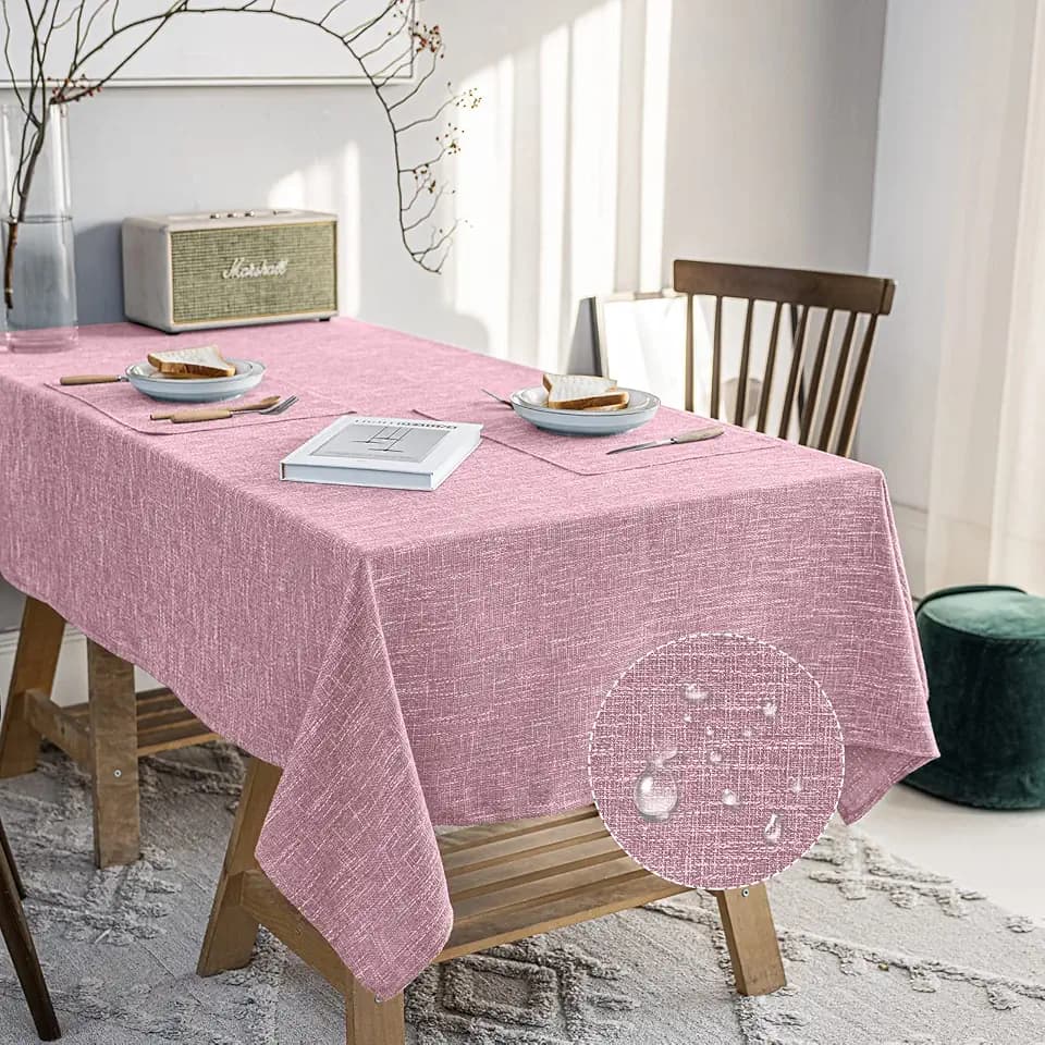 Waterproof Linen Tablecloths Rectangle Table Cloth(54"x70") Pink