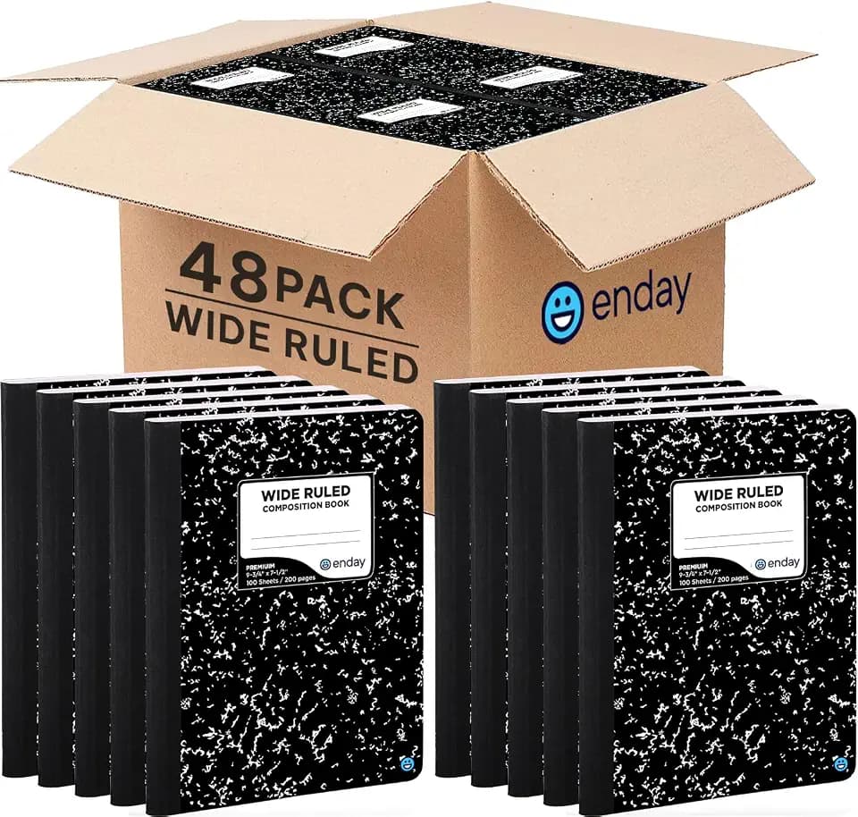 Enday Composition Notebook Wide Ruled (48 Pack) - Marble Composition Notebook, Wide Ruled Composition Notebook, Composition Notebook Bulk, 100 Sheets Composition Books for School and Office
