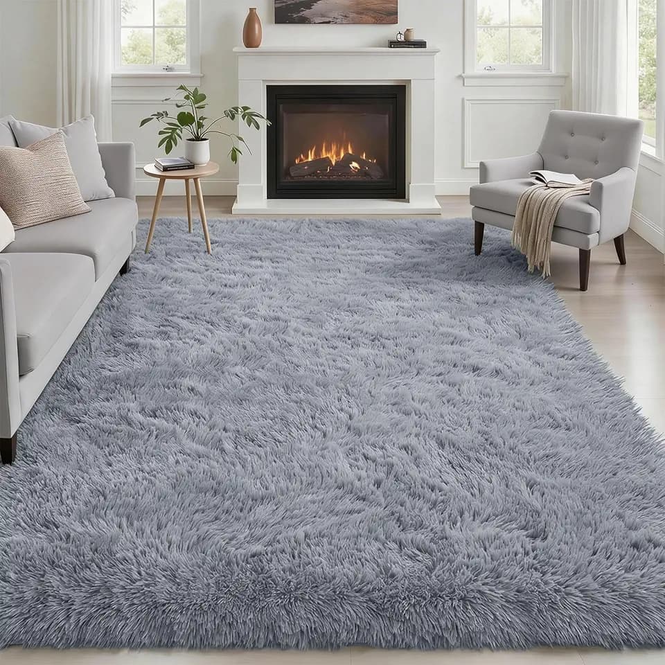 Area Rug Living Room Bedroom: 6x9 Fluffy Plush Shag Carpet Gray