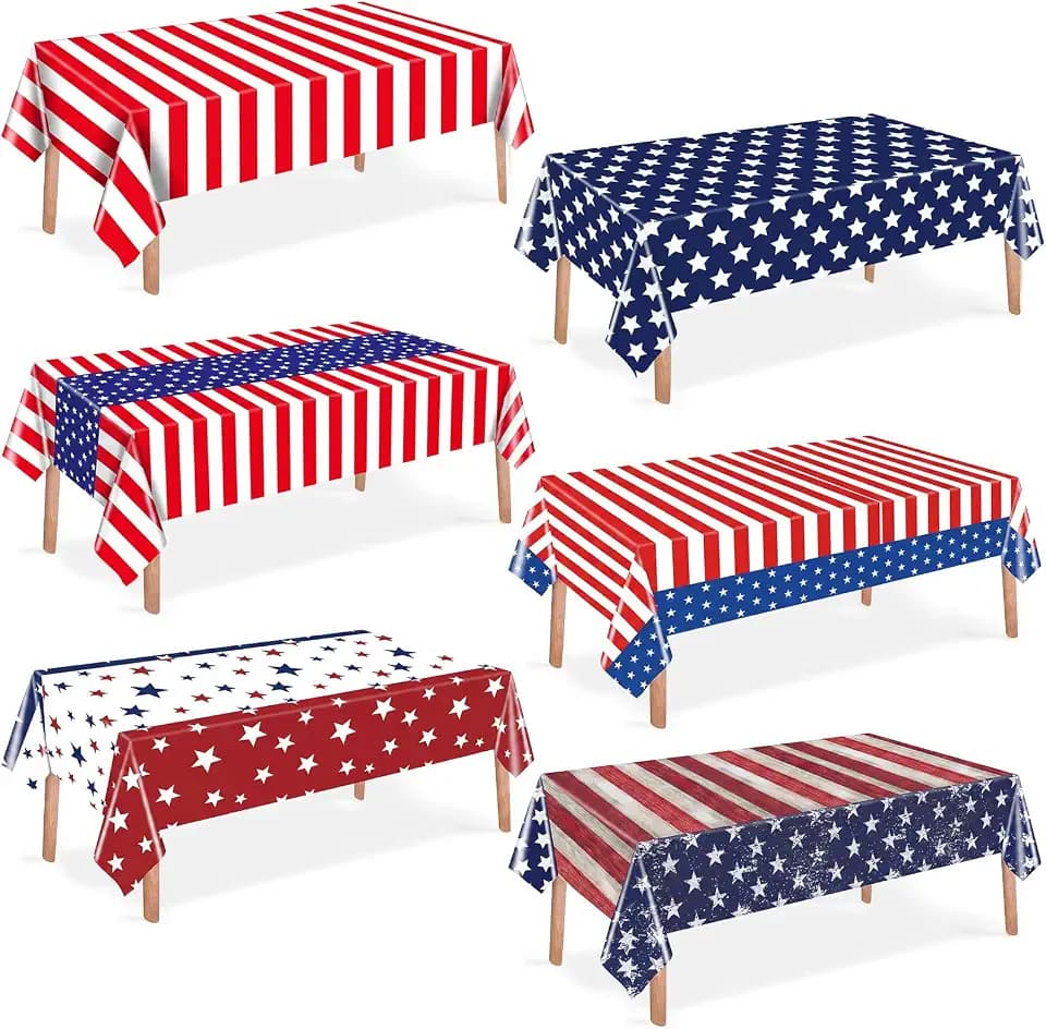FuWeave 6 Pcs Patriotic Tablecloth Plastic 4th of July Party Decorations