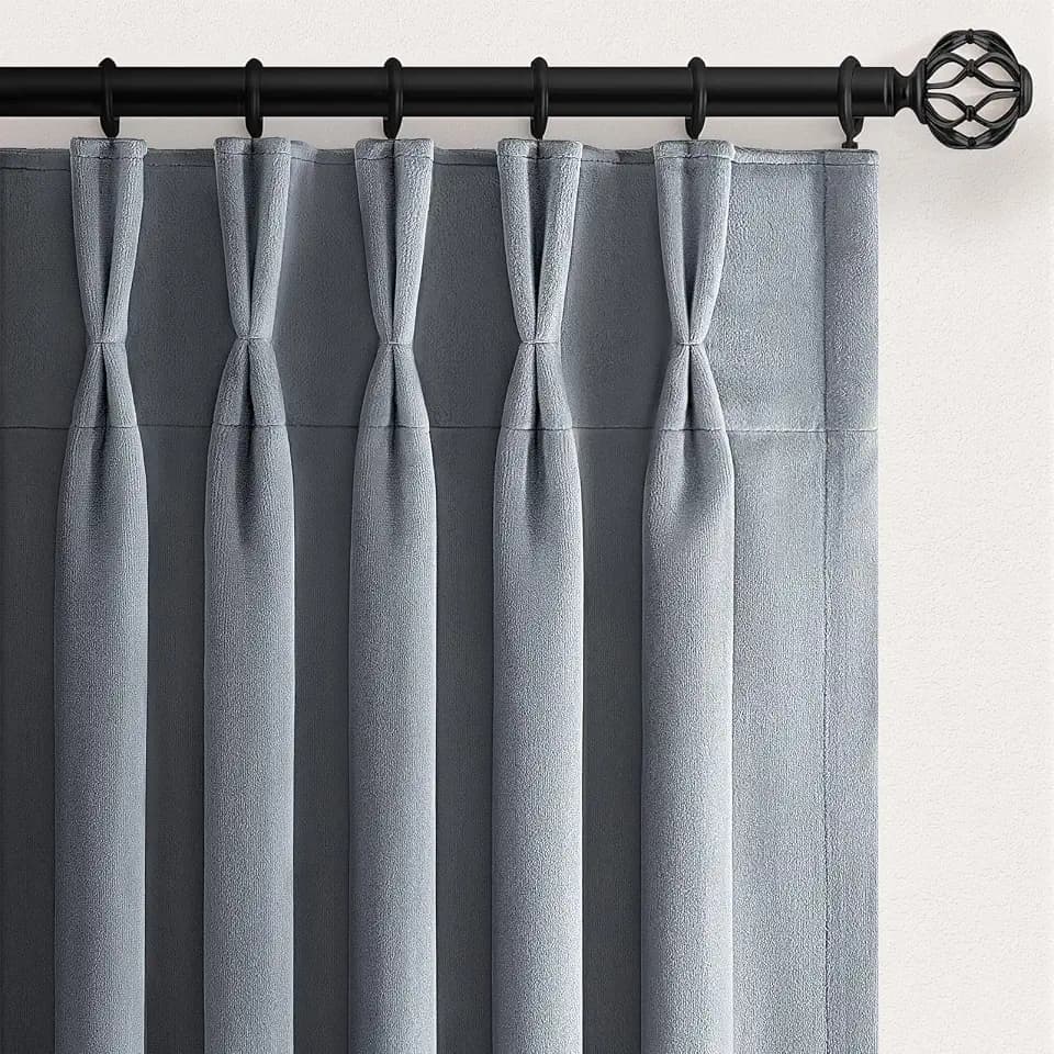 Blue Gray Velvet Blackout Curtains 84 Inches Long Pinch Pleat Thermal Insulated Room Darkening Drapes for Living Room Bedroom Nursery 2 Panels,Home Decor W40 x L84