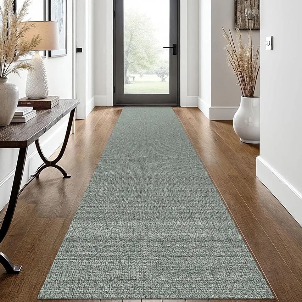 EARTHALL Washable Runner Rug, Non Slip Hallway Runner, 2x12 Ft, Green/Grey